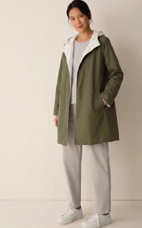 Eileen Fisher Jackets & Blazers - Eileen Fisher EUC Cotton Nylon Reversible Rain Hooded Coat Magnetic XL Jacket